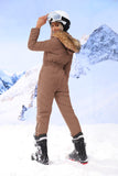 Womens Winter Onesies Ski Suit Hooded Fur Collar Outdoor Sports Coat